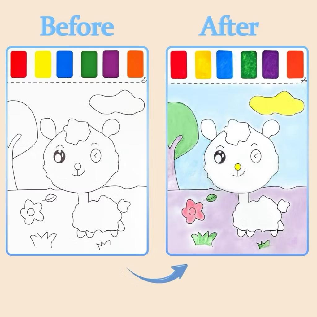 SG READY STOCK Watercolor Painting Sheet - With Brush & Built-in Watercolors