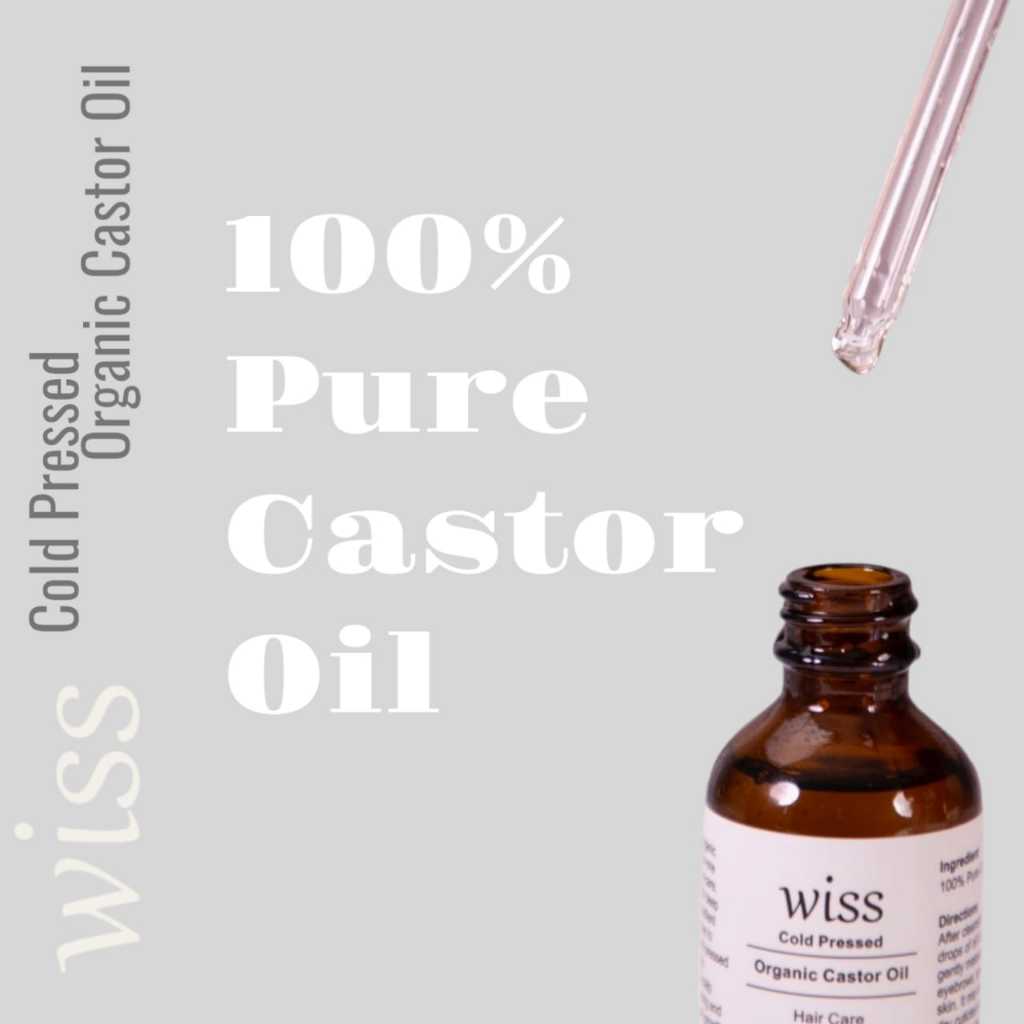 Wiss Organic Cold Pressed Hexane Free Pure Castor Oil for Eyelash Eyebrow Rejuvenates Skin Nail Care Body Oil 60ml
