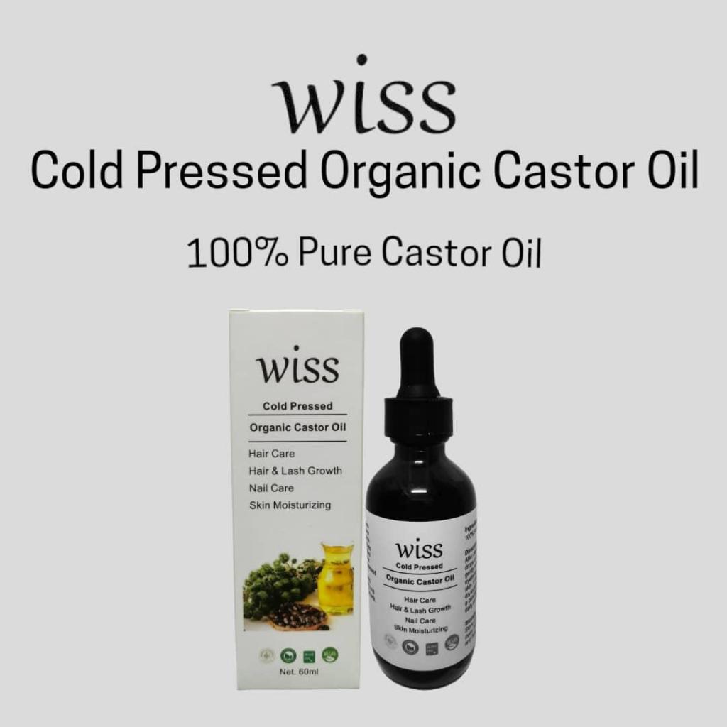 Wiss Organic Cold Pressed Hexane Free Pure Castor Oil for Eyelash Eyebrow Rejuvenates Skin Nail Care Body Oil 60ml