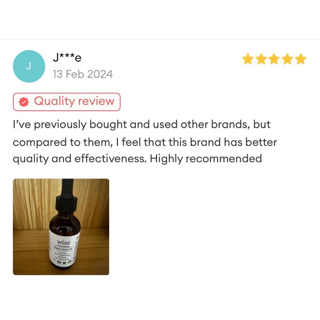 Wiss Organic Cold Pressed Hexane Free Pure Castor Oil for Eyelash Eyebrow Rejuvenates Skin Nail Care Body Oil 60ml