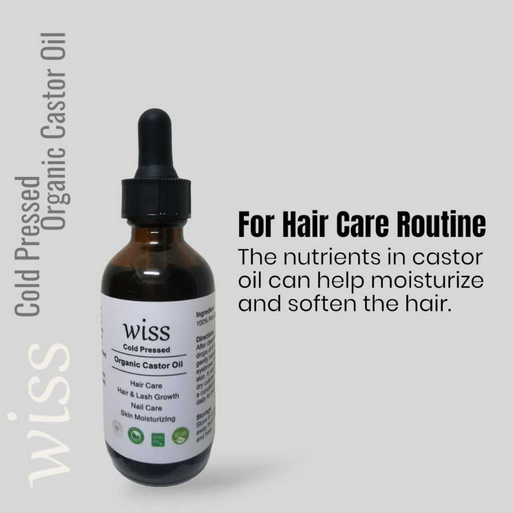 Wiss Organic Cold Pressed Hexane Free Pure Castor Oil for Eyelash Eyebrow Rejuvenates Skin Nail Care Body Oil 60ml