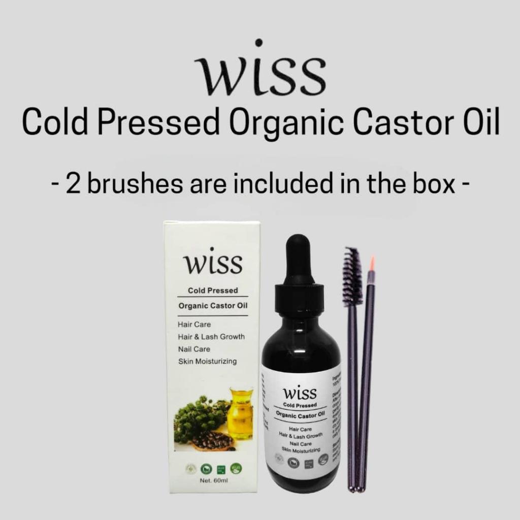 Wiss Organic Cold Pressed Hexane Free Pure Castor Oil for Eyelash Eyebrow Rejuvenates Skin Nail Care Body Oil 60ml