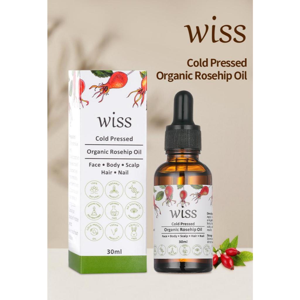 Wiss Cold Pressed Organic Rosehip Rose Hip Oil Pure & Natural for Face Body Nail Care Body Facial Oil Moisturizing 30ml