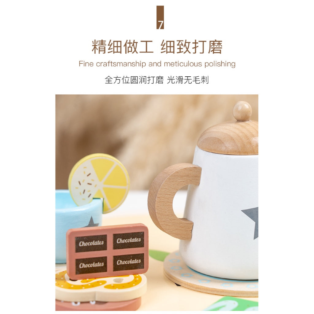 SG READY STOCK Wooden Afternoon Tea Play Set | Pretend Play Hi-Tea Set with Teapot, Cups, Sweets | Montessori Role Play