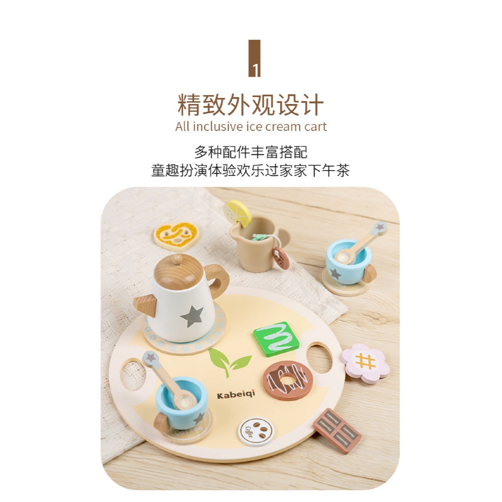 SG READY STOCK Wooden Afternoon Tea Play Set | Pretend Play Hi-Tea Set with Teapot, Cups, Sweets | Montessori Role Play