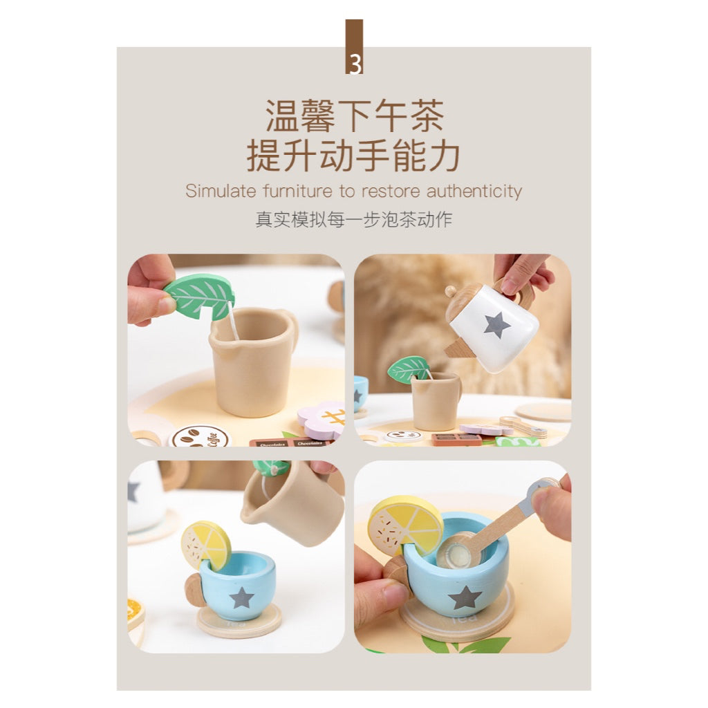 SG READY STOCK Wooden Afternoon Tea Play Set | Pretend Play Hi-Tea Set with Teapot, Cups, Sweets | Montessori Role Play