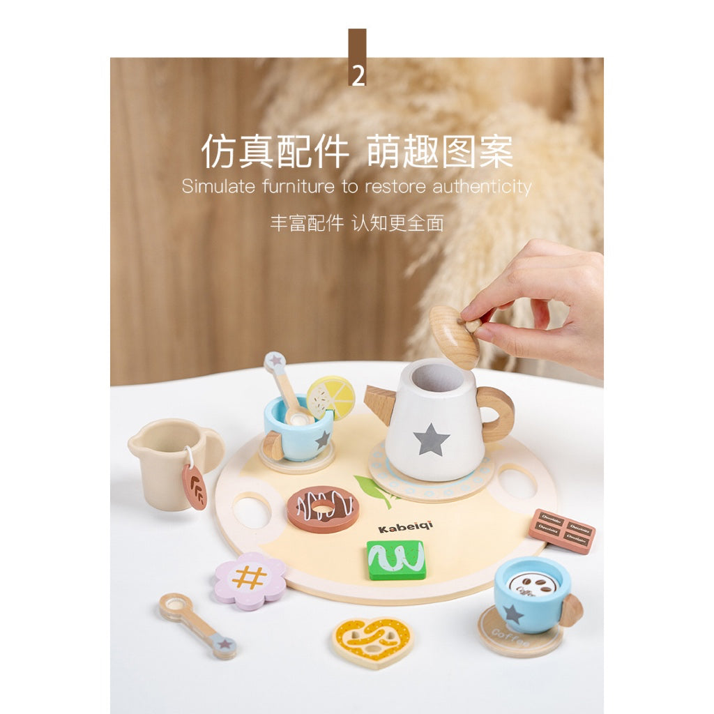 SG READY STOCK Wooden Afternoon Tea Play Set | Pretend Play Hi-Tea Set with Teapot, Cups, Sweets | Montessori Role Play