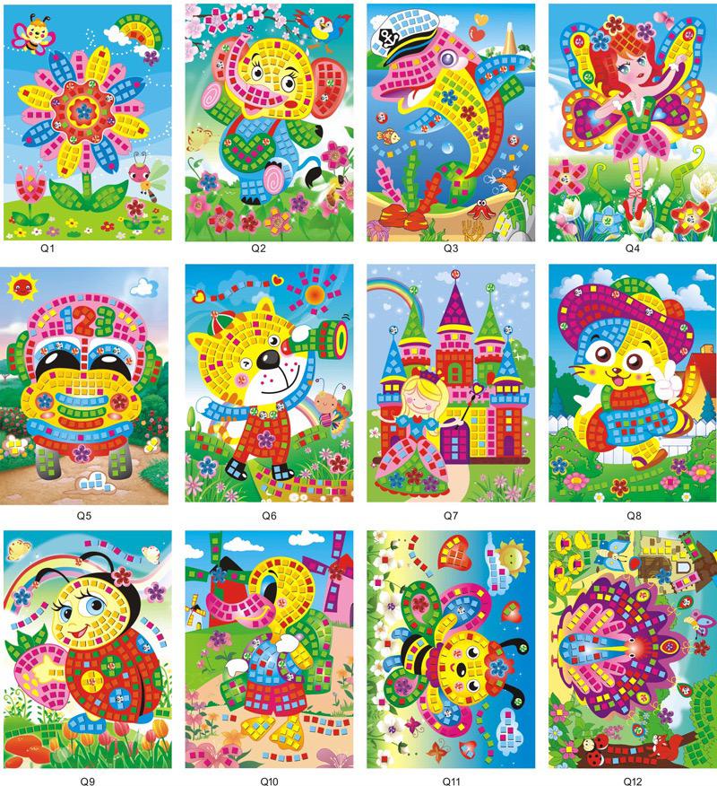 Sg Ready Stock Kids DIY Mosaic Sticker Art Set (12 Designs) | Children Handmade Art Gift | 儿童拼贴画 | 泡棉贴纸画 | 幼儿园手工材料（12款)