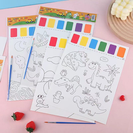 SG READY STOCK Watercolor Painting Sheet - With Brush & Built-in Watercolors