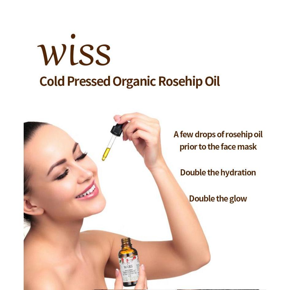 Wiss Cold Pressed Organic Rosehip Rose Hip Oil Pure & Natural for Face Body Nail Care Body Facial Oil Moisturizing 30ml