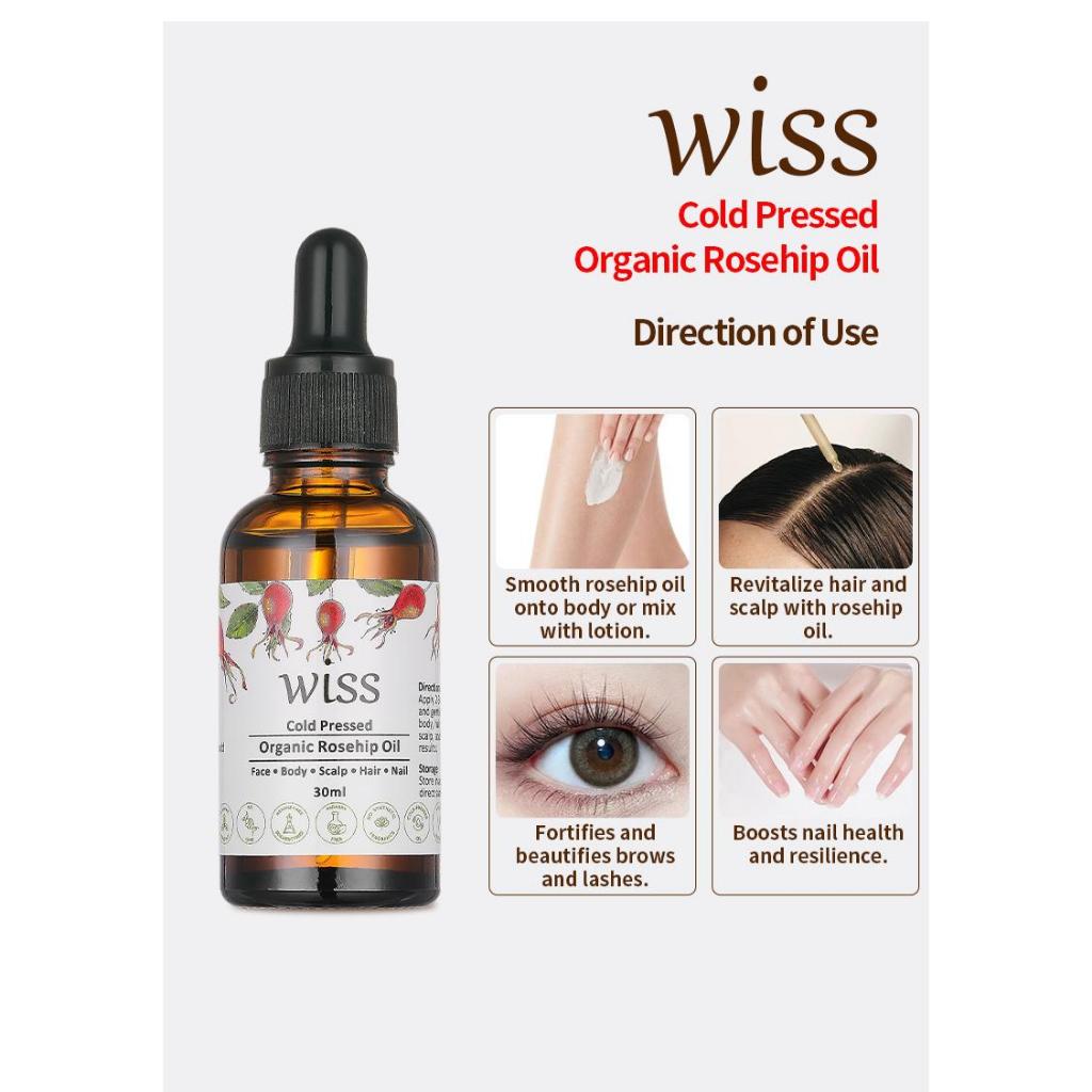 Wiss Cold Pressed Organic Rosehip Rose Hip Oil Pure & Natural for Face Body Nail Care Body Facial Oil Moisturizing 30ml