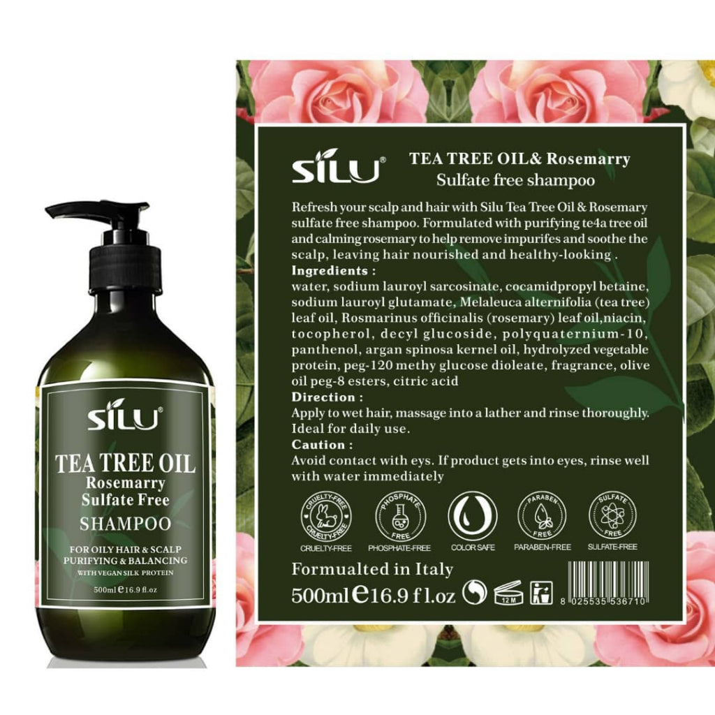 Silu Shampoo / Conditioner 500ml Tea Tree Oil Rosemary Sulfate Free SG Ready Stock