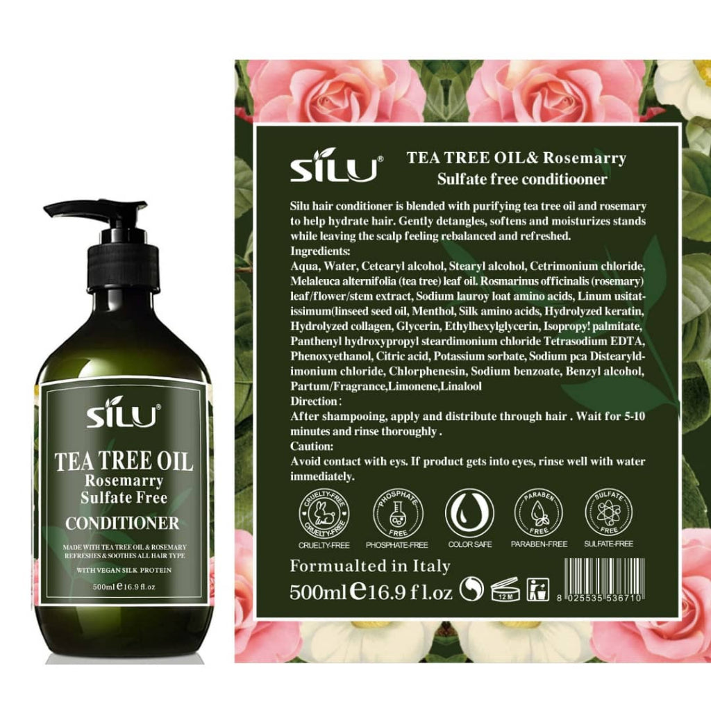 Silu Shampoo / Conditioner 500ml Tea Tree Oil Rosemary Sulfate Free SG Ready Stock
