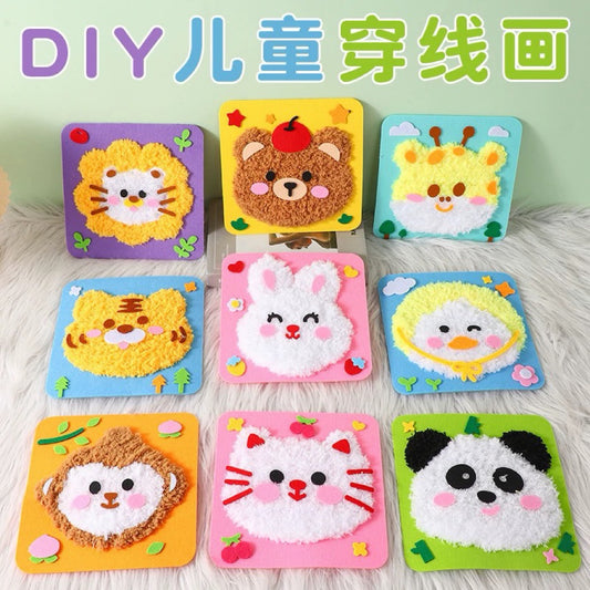 🎨 DIY Stitching Art Kit for Kids – Animal Series (17x17cm) - Children Day - Birthday Gift - Gift Pack
