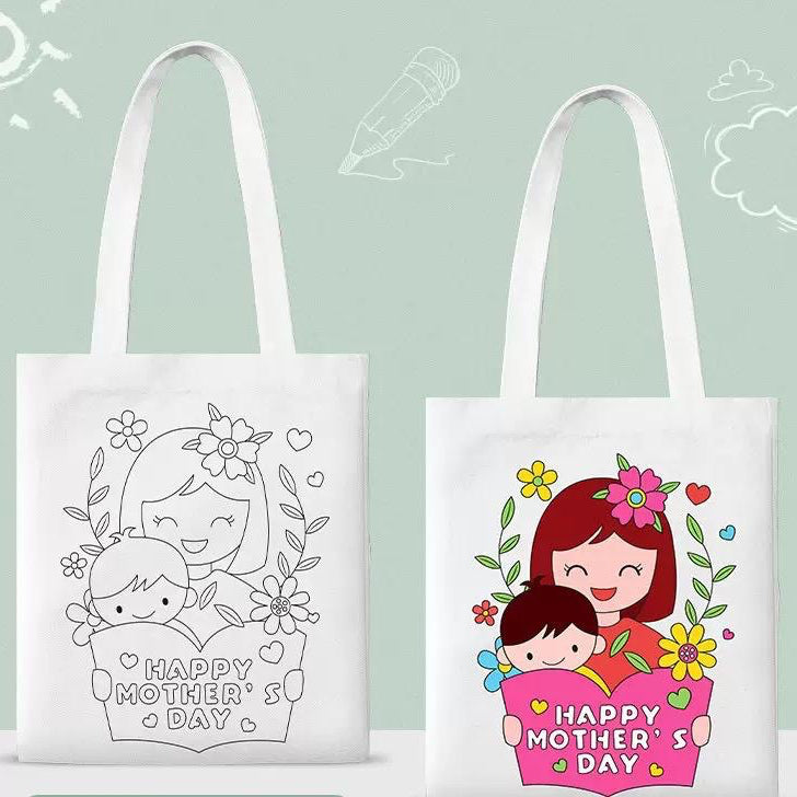 SG Ready Stock | DIY Coloring Tote Bag | Happy Mother's Day | Mother's Day Present | Fabric Marker