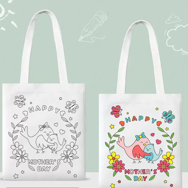 SG Ready Stock | DIY Coloring Tote Bag | Happy Mother's Day | Mother's Day Present | Fabric Marker