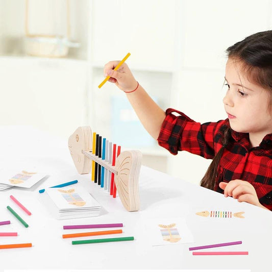 Fish Bone Pairing Wooden Stick Toy | Montessori Color Sorting & Counting Game | Early Learning Fine Motor Skills