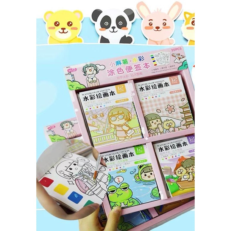SG READY STOCK Pocket Size Watercolor Painting Sheet - With Brush & Built-in Watercolors