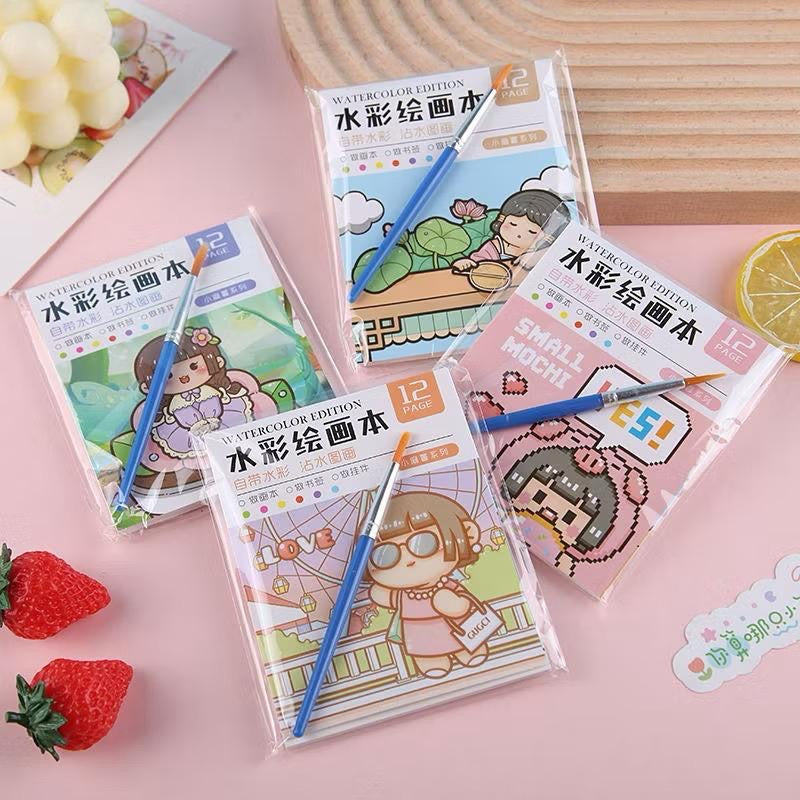SG READY STOCK Pocket Size Watercolor Painting Sheet - With Brush & Built-in Watercolors
