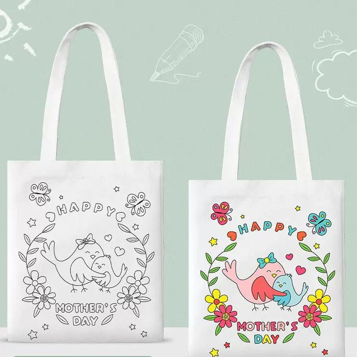 SG Ready Stock | DIY Coloring Tote Bag | Happy Mother's Day | Mother's Day Present | Fabric Marker