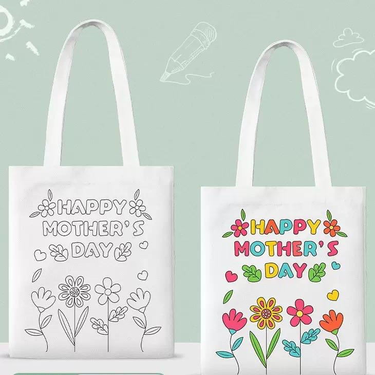 SG Ready Stock | DIY Coloring Tote Bag | Happy Mother's Day | Mother's Day Present | Fabric Marker