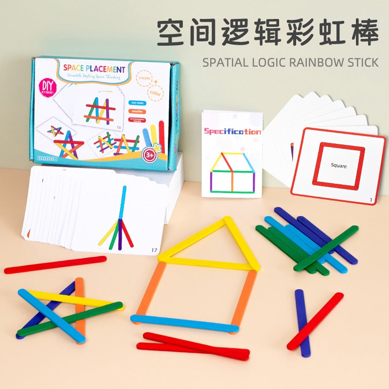 Spatial Logic Rainbow Stick STEM Toy | Educational Building Sticks Game for Kids Ages 3+ | Montessori Wooden Puzzle