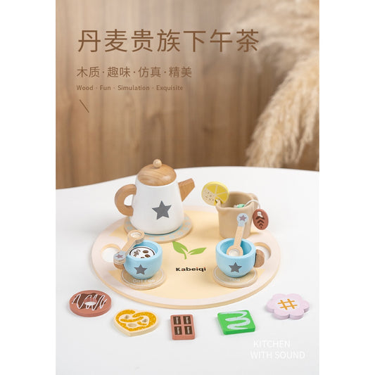 SG READY STOCK Wooden Afternoon Tea Play Set | Pretend Play Hi-Tea Set with Teapot, Cups, Sweets | Montessori Role Play