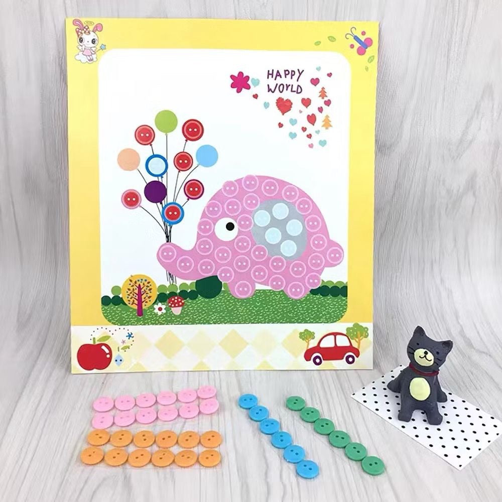 SG Ready Stock DIY Button Art Kit for Kids – 36 Designs | Peel-and-Stick Craft Activity | Educational Fun for Toddlers