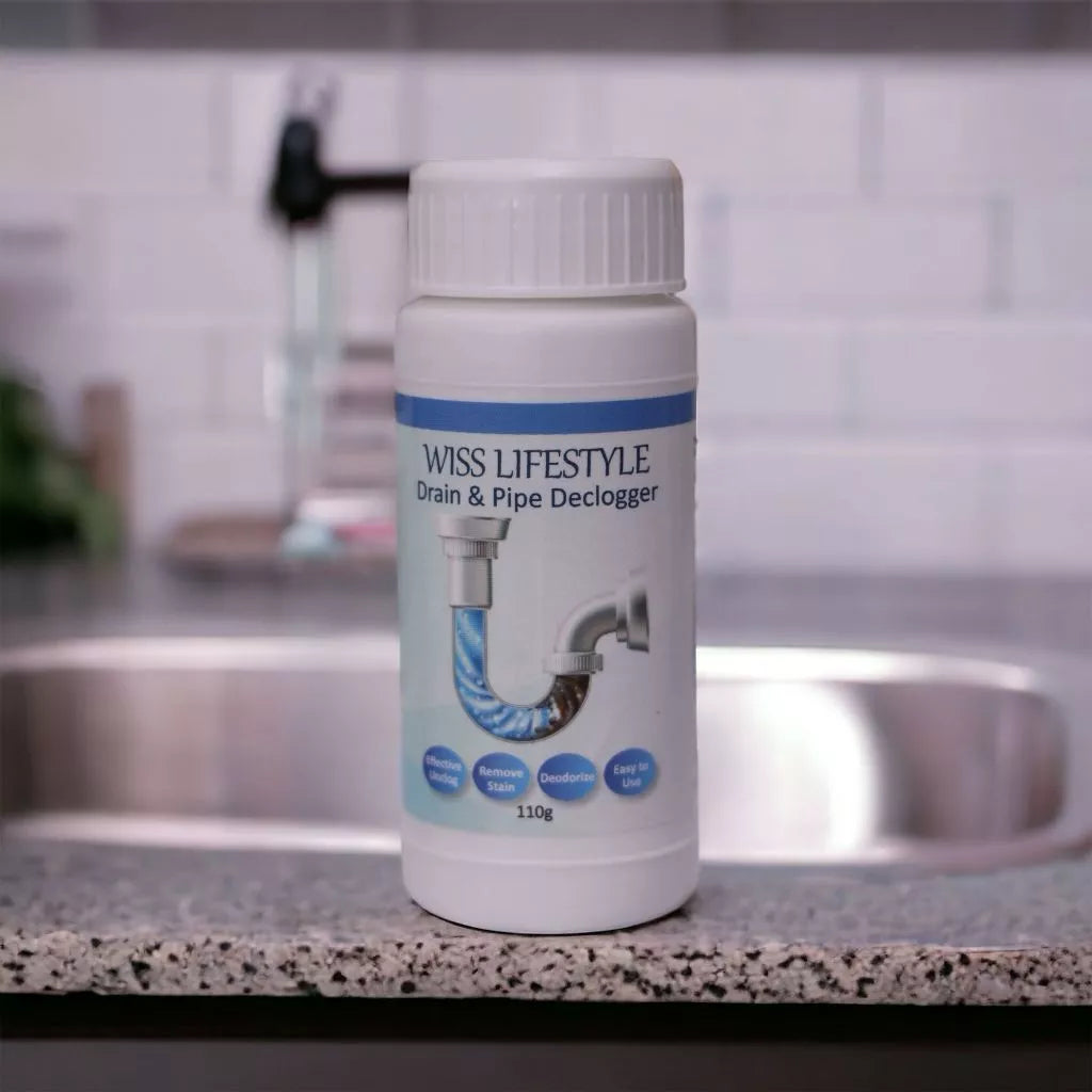 Wiss Lifestyle Drain Pipe Declogger Basin Cleaner Clogged Drainage Remover Powder for Toilet and Kitchen 110g/ Bottle