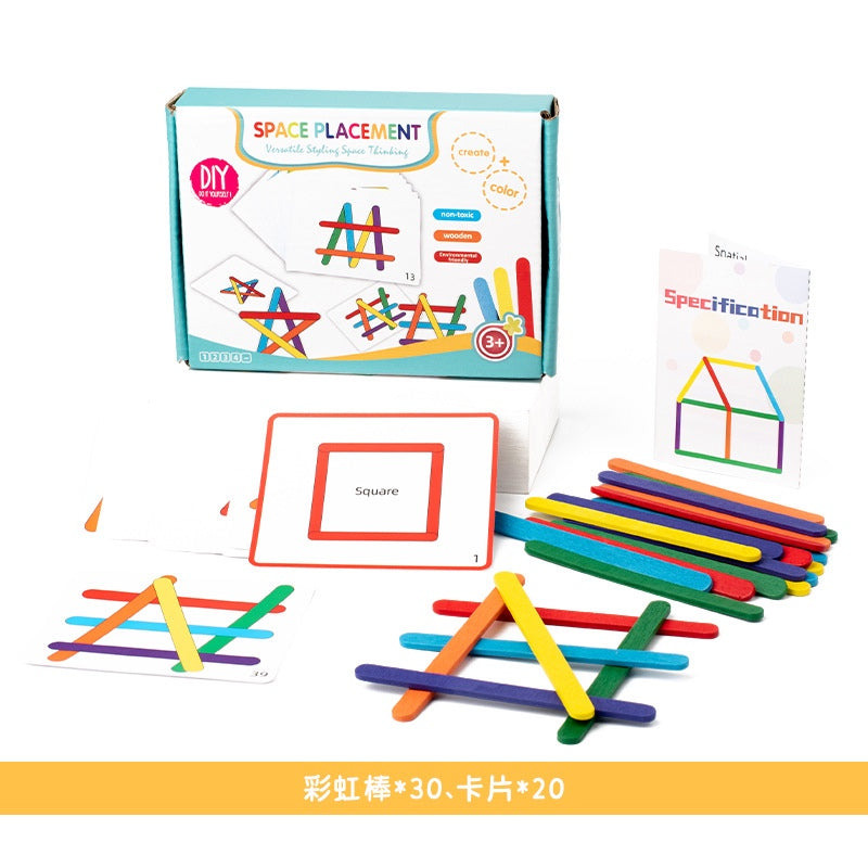 Spatial Logic Rainbow Stick STEM Toy | Educational Building Sticks Game for Kids Ages 3+ | Montessori Wooden Puzzle