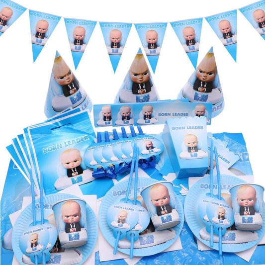 SG READY STOCK - Baby Boss Birthday Party Decoration Party Hat-Paper Cup-Paper Plate-Banner-Balloon-Cutlery