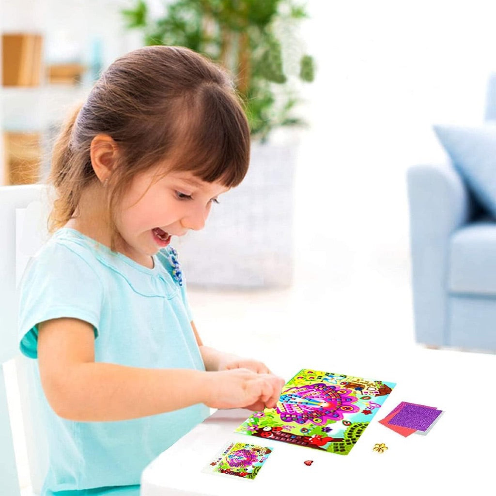 Sg Ready Stock Kids DIY Mosaic Sticker Art Set (12 Designs) | Children Handmade Art Gift | 儿童拼贴画 | 泡棉贴纸画 | 幼儿园手工材料（12款)