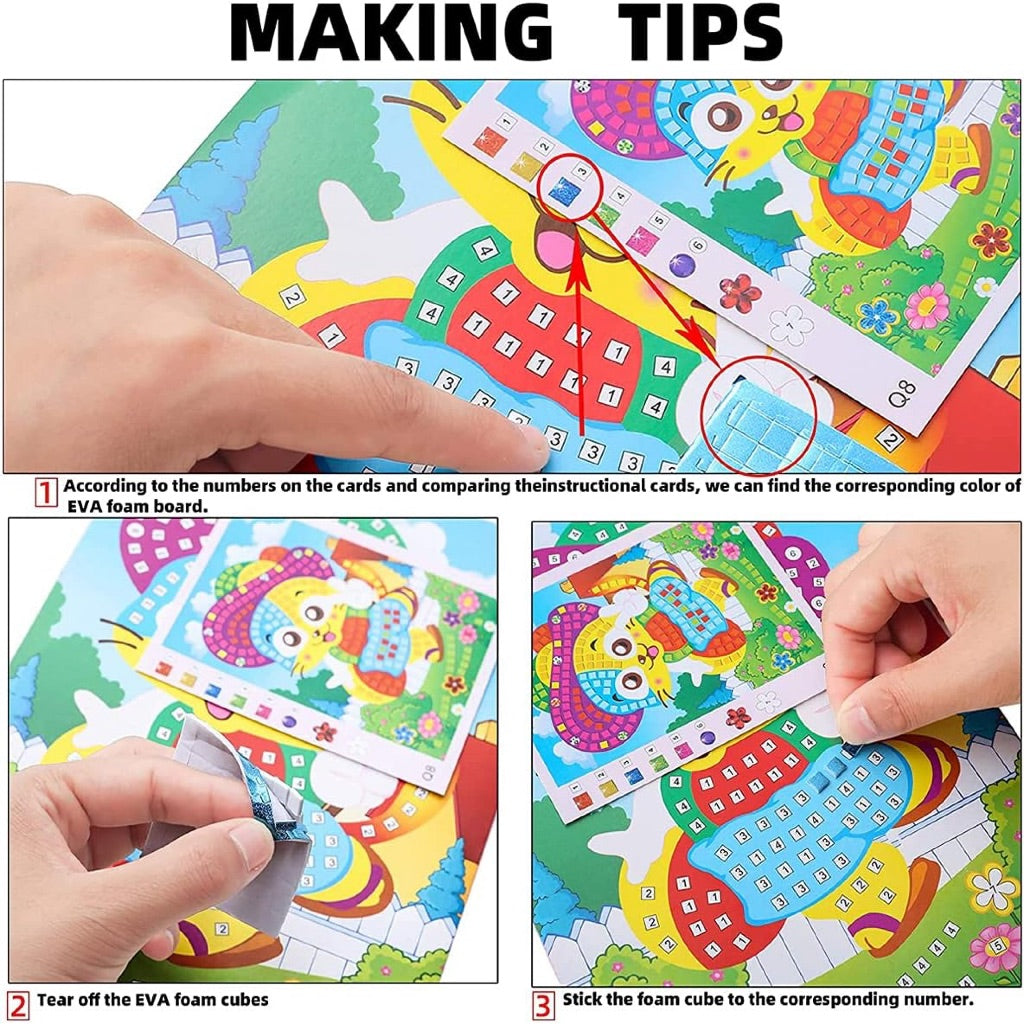 Sg Ready Stock Kids DIY Mosaic Sticker Art Set (12 Designs) | Children Handmade Art Gift | 儿童拼贴画 | 泡棉贴纸画 | 幼儿园手工材料（12款)