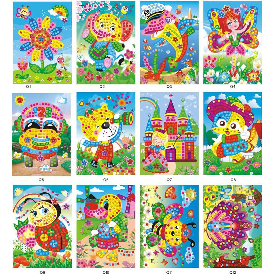 Sg Ready Stock Kids DIY Mosaic Sticker Art Set (12 Designs) | Children Handmade Art Gift | 儿童拼贴画 | 泡棉贴纸画 | 幼儿园手工材料（12款)