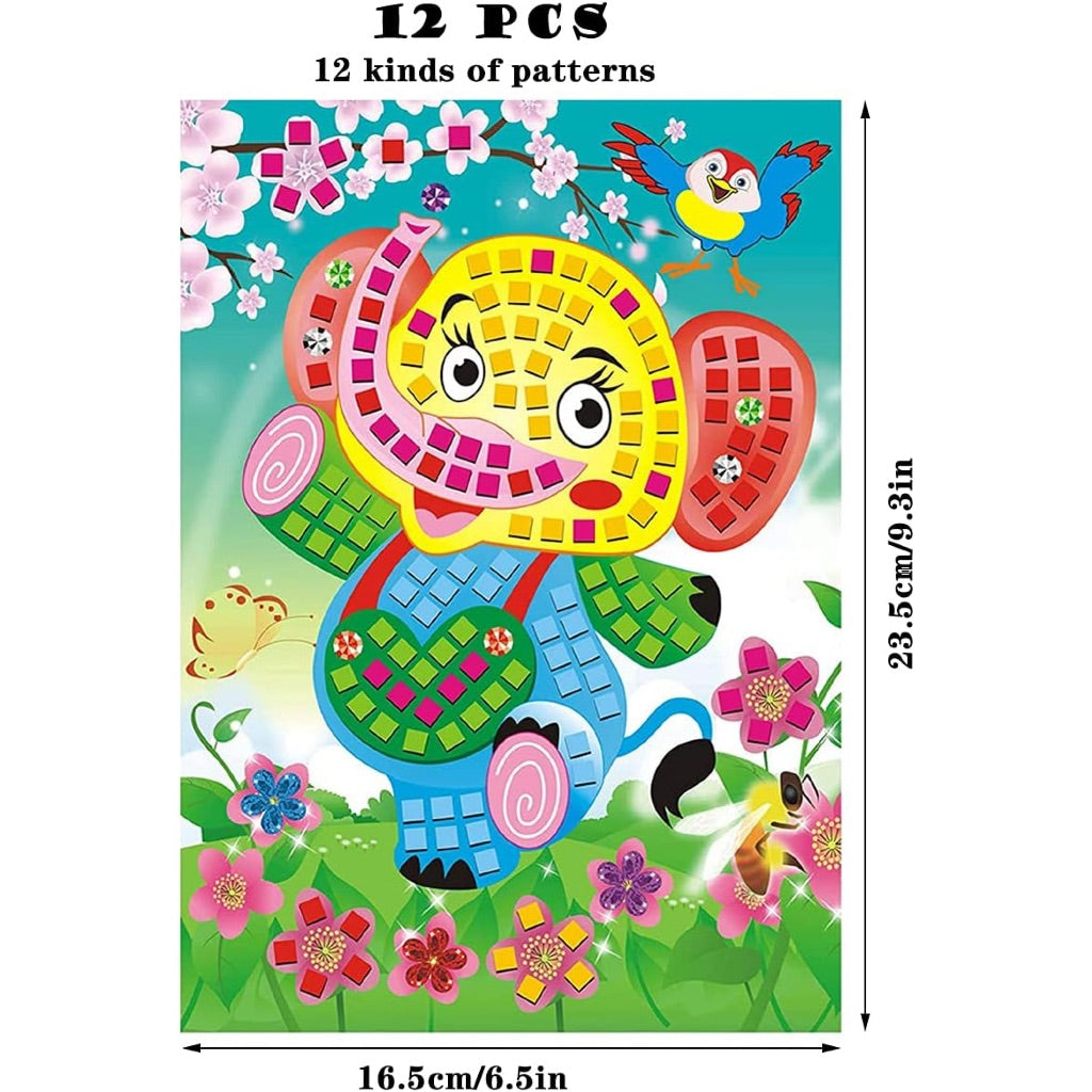 Sg Ready Stock Kids DIY Mosaic Sticker Art Set (12 Designs) | Children Handmade Art Gift | 儿童拼贴画 | 泡棉贴纸画 | 幼儿园手工材料（12款)