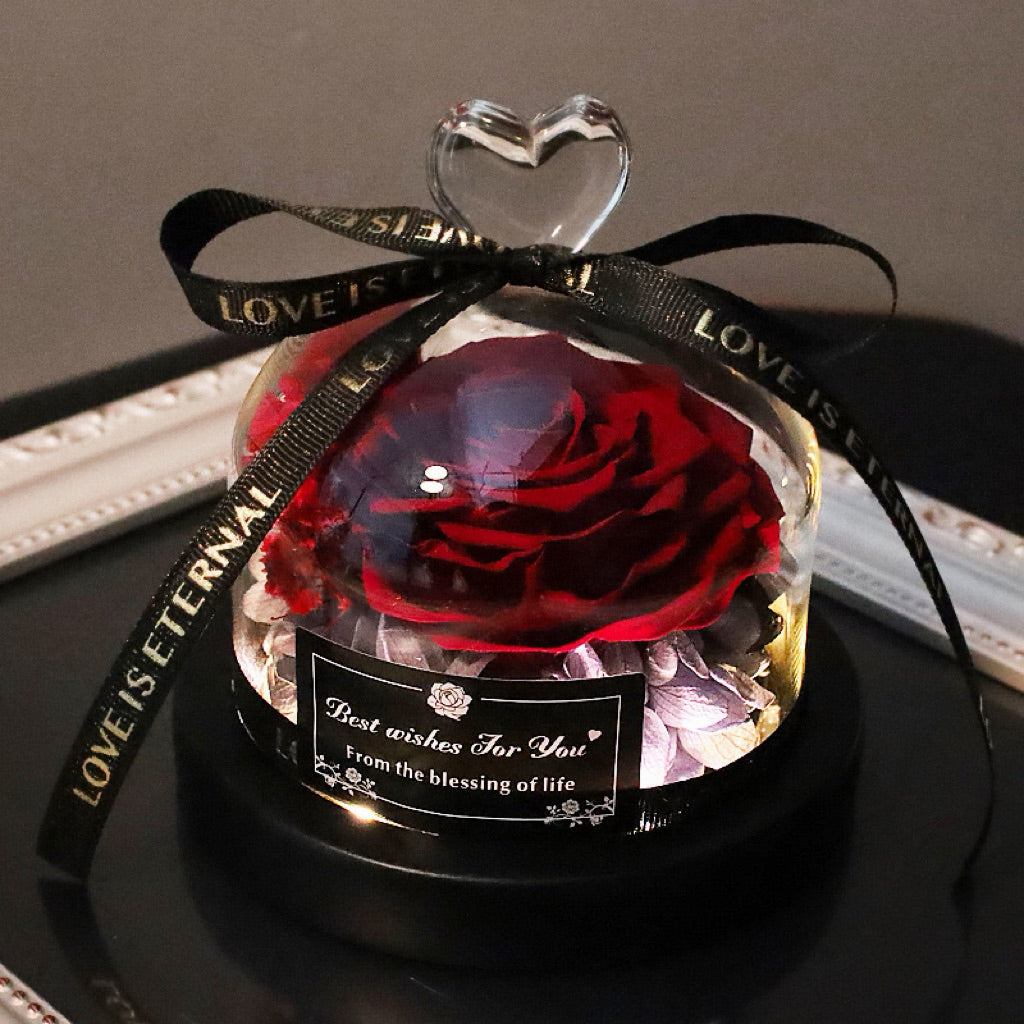 Eternal Preserved Rose Glass Dome with Heart Handle | Valentine’s Day & Mother’s Day Luxury Gift Set