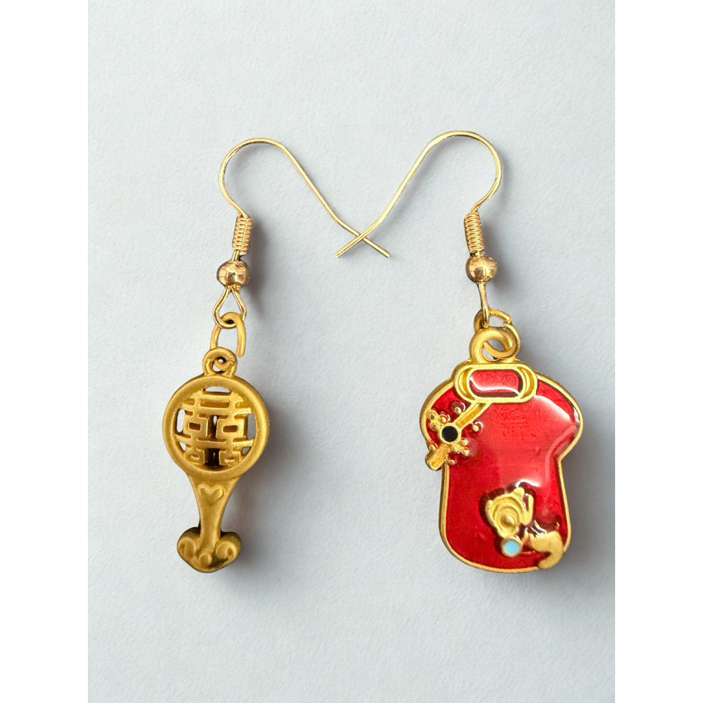 Handmade Oriental & Western Wedding | CNY Earrings • Auspicious Bridal & Bridesmaid • Double Happiness • Cheongsum