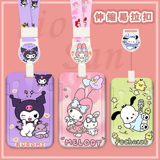 Cute Card Holder Neck Lanyard EZ-Link Access Card Holder Retractable ID Badge Holder Kids Student Office