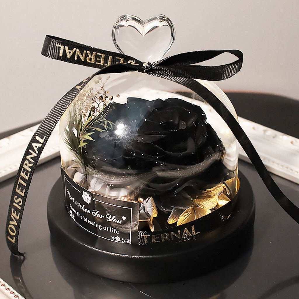 Eternal Preserved Rose Glass Dome with Heart Handle | Valentine’s Day & Mother’s Day Luxury Gift Set