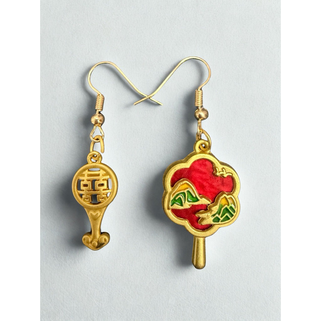 Handmade Oriental & Western Wedding | CNY Earrings • Auspicious Bridal & Bridesmaid • Double Happiness • Cheongsum