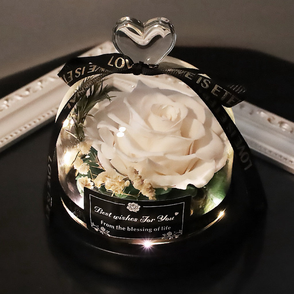Eternal Preserved Rose Glass Dome with Heart Handle | Valentine’s Day & Mother’s Day Luxury Gift Set