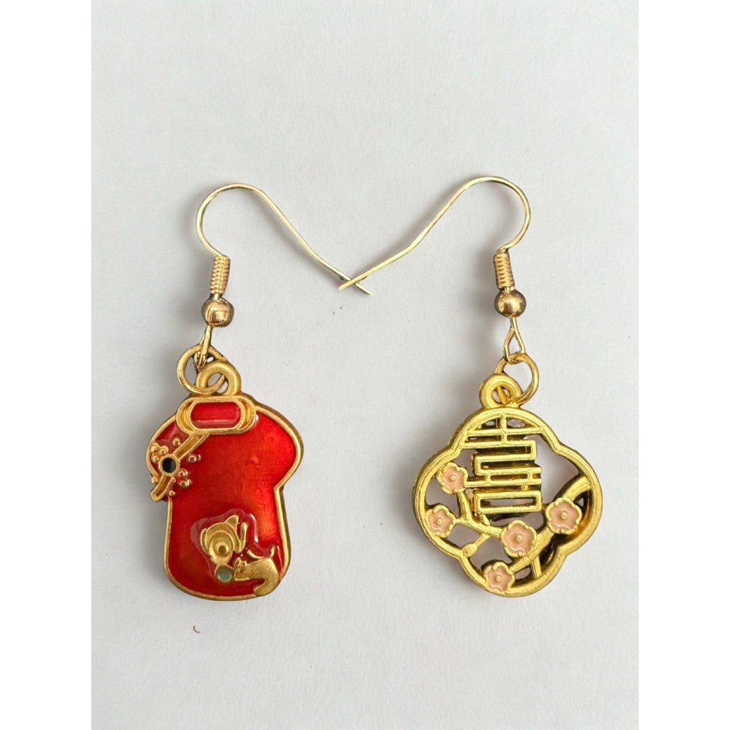 Handmade Oriental & Western Wedding | CNY Earrings • Auspicious Bridal & Bridesmaid • Double Happiness • Cheongsum