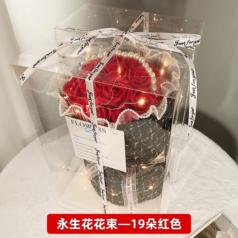 Romantic Preserved Rose Gift Box – 19 Eternal Roses + Light with Luxury Packaging | Red / Gradient Blue / White