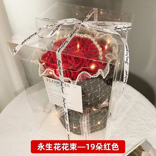 Romantic Preserved Rose Gift Box – 19 Eternal Roses + Light with Luxury Packaging | Red / Gradient Blue / White