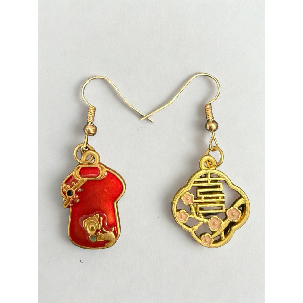 Handmade Oriental & Western Wedding | CNY Earrings • Auspicious Bridal & Bridesmaid • Double Happiness • Cheongsum